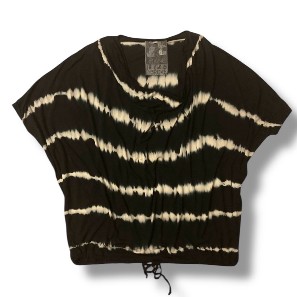 YF&B Black & Tan Tie Dye Tropical Stripe Swing Top Size Size XS - Picture 2 of 7